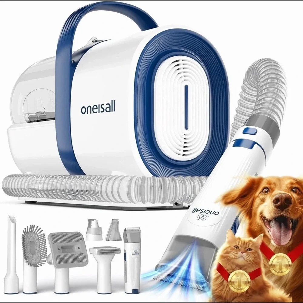 Oneisall Dog Grooming Vacuum, Pet Grooming Vacuum with Clipper Nail Grinder, 1.5